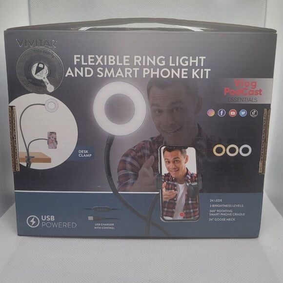 Vivitar Flexible Ring Light and Smart Phone Kit - Vlog Pod cast Essentials- NIB - Picture 2 of 5